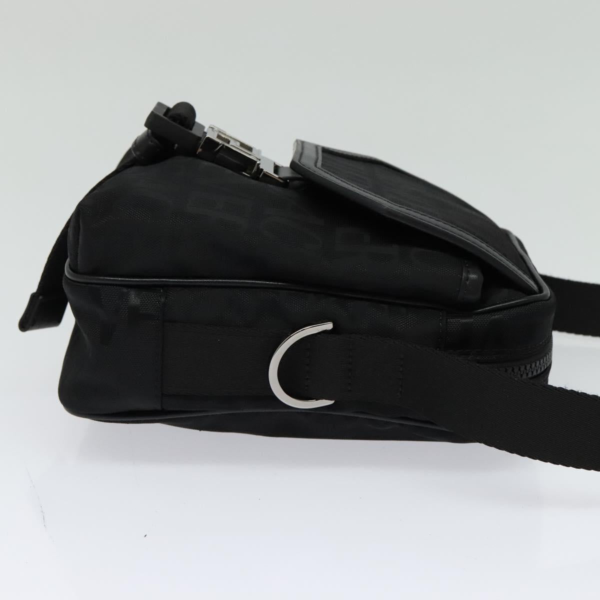 VERSACE Shoulder Bag Canvas Black Silver Auth 123022