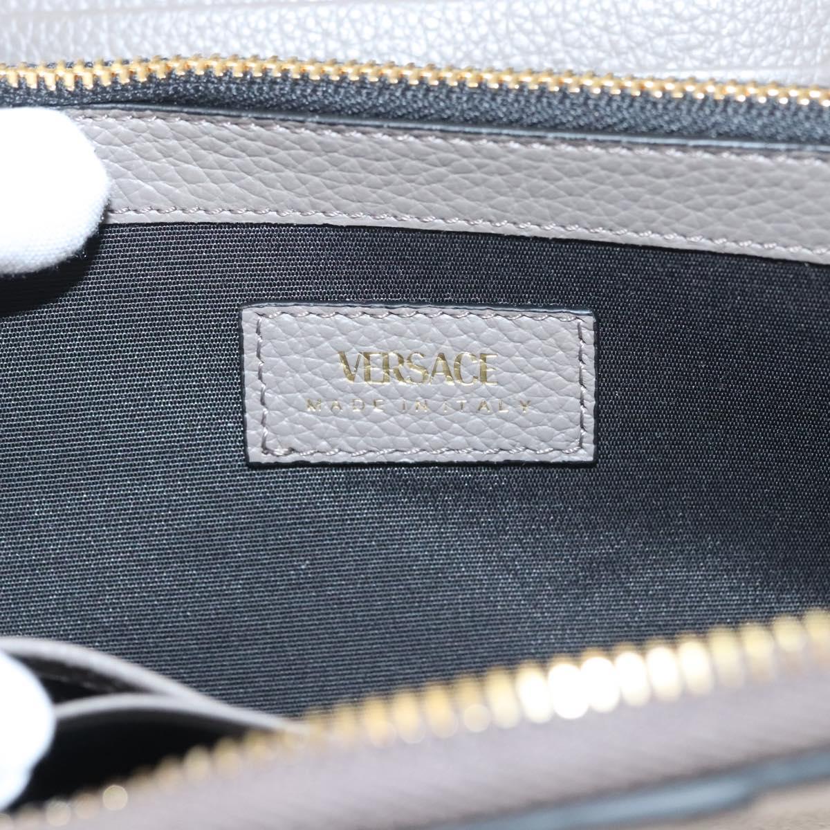 VERSACE Long Wallet Leather Gray Gold Auth 123023