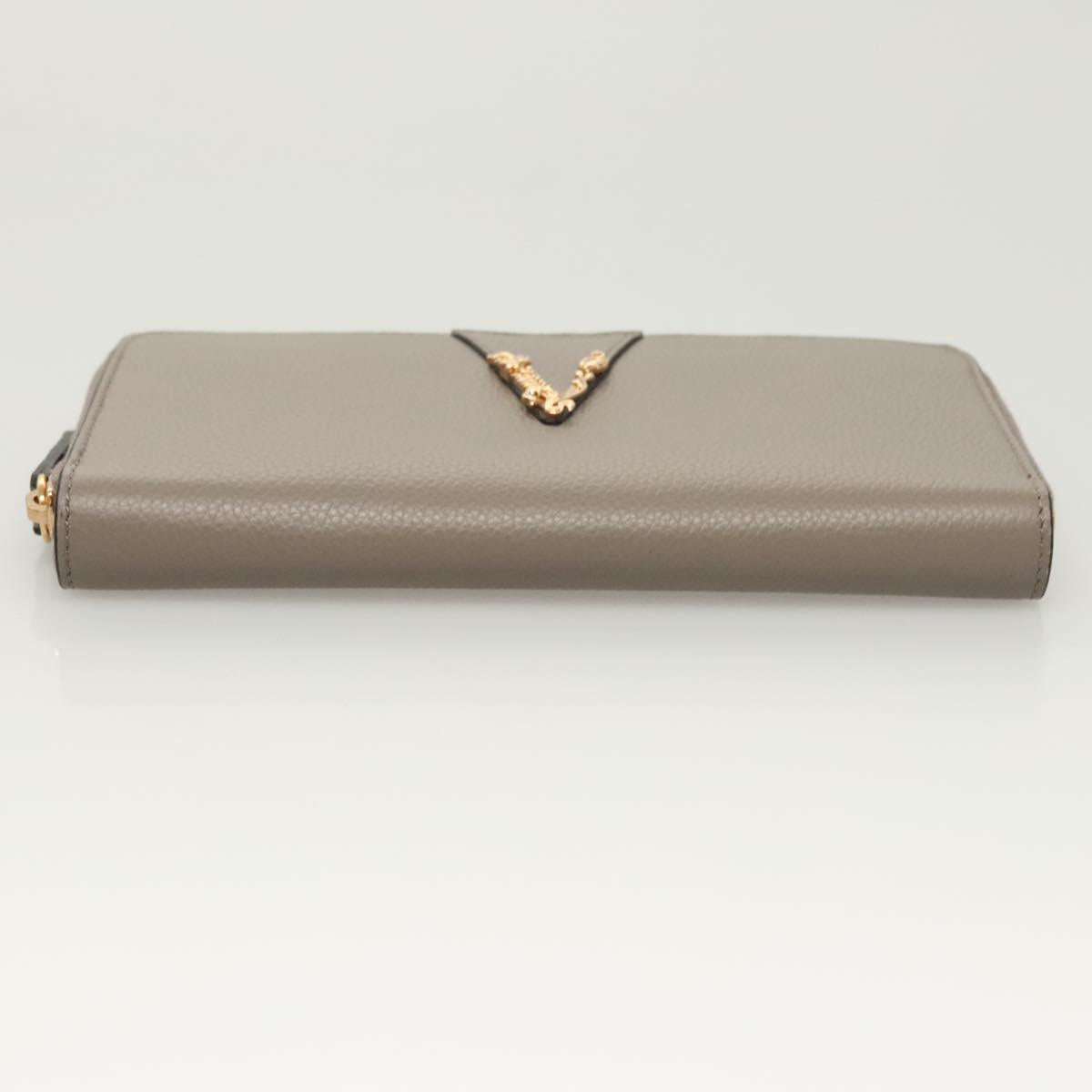VERSACE Long Wallet Leather Gray Gold Auth 123023