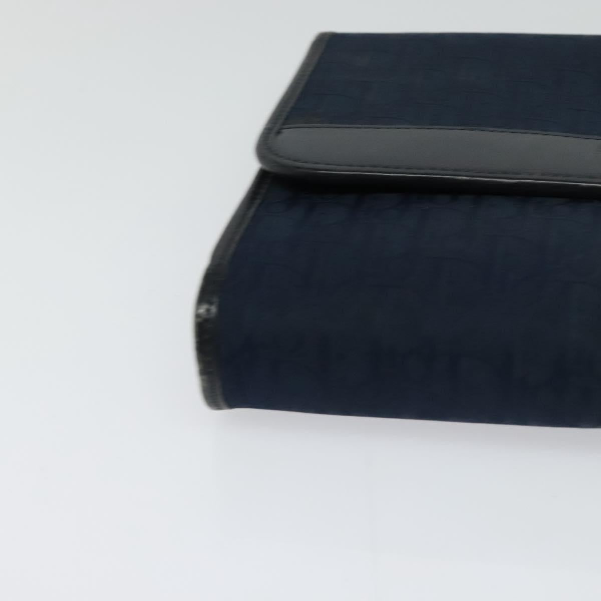 Christian Dior Trotter Canvas Chain Shoulder Bag Navy Gold Auth 123030