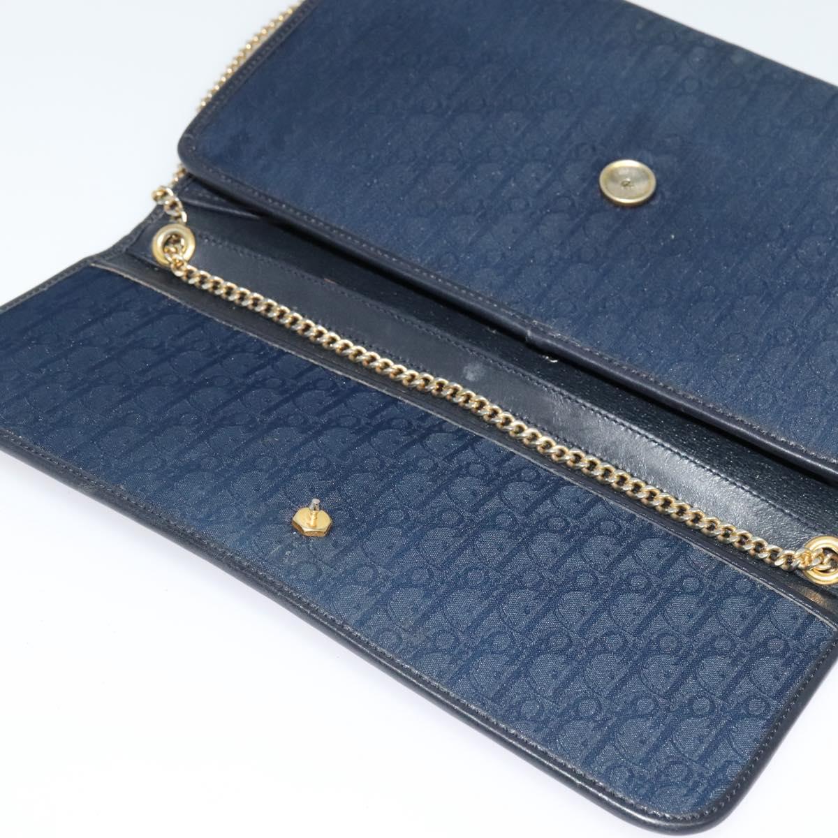 Christian Dior Trotter Canvas Chain Shoulder Bag Navy Gold Auth 123030
