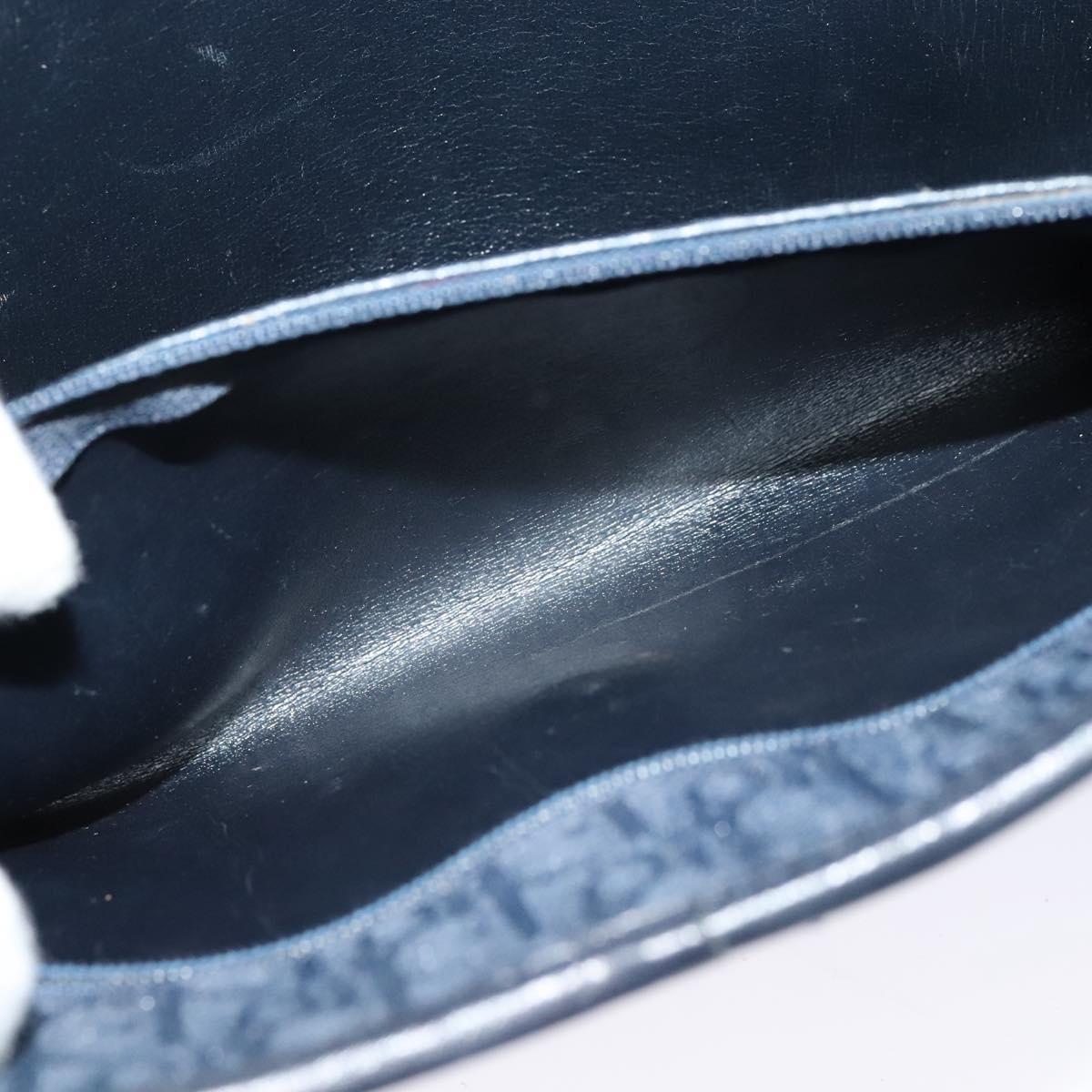 Christian Dior Trotter Canvas Chain Shoulder Bag Navy Gold Auth 123030