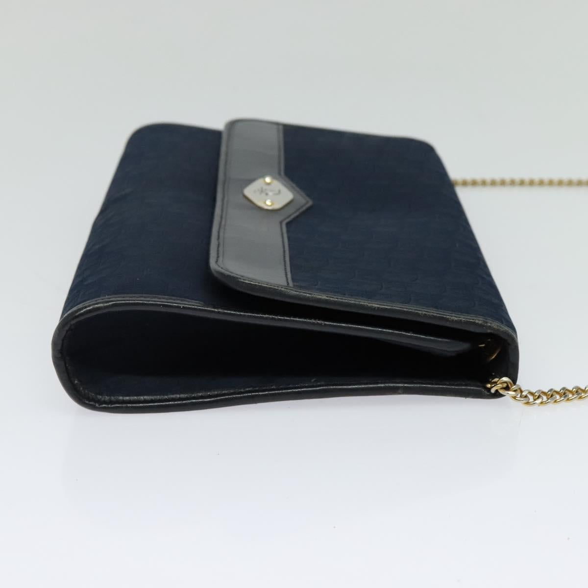 Christian Dior Trotter Canvas Chain Shoulder Bag Navy Gold Auth 123030