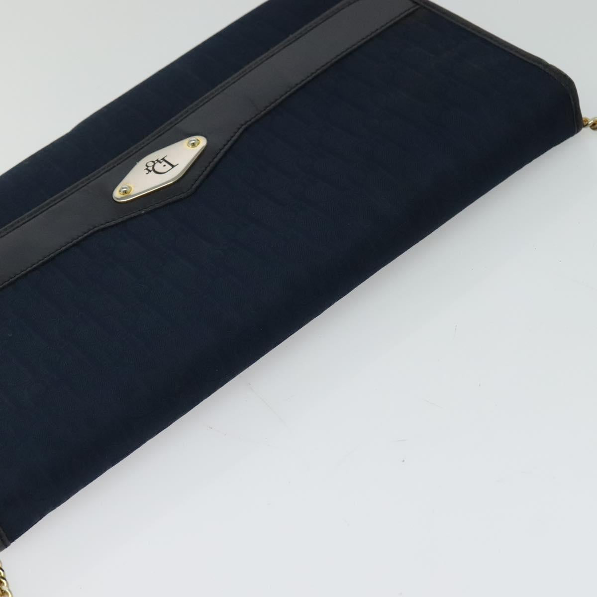 Christian Dior Trotter Canvas Chain Shoulder Bag Navy Gold Auth 123030