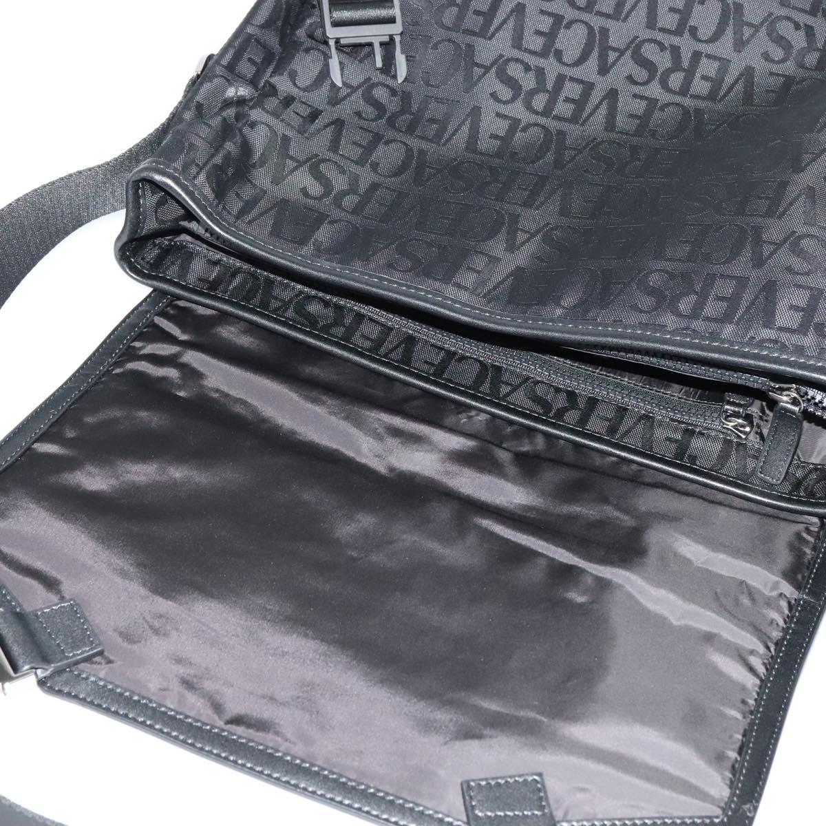 VERSACE Shoulder Bag Canvas Black Silver Auth 123032A
