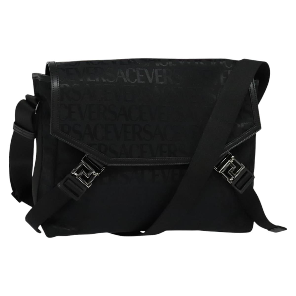 VERSACE Shoulder Bag Canvas Black Silver Auth 123032A