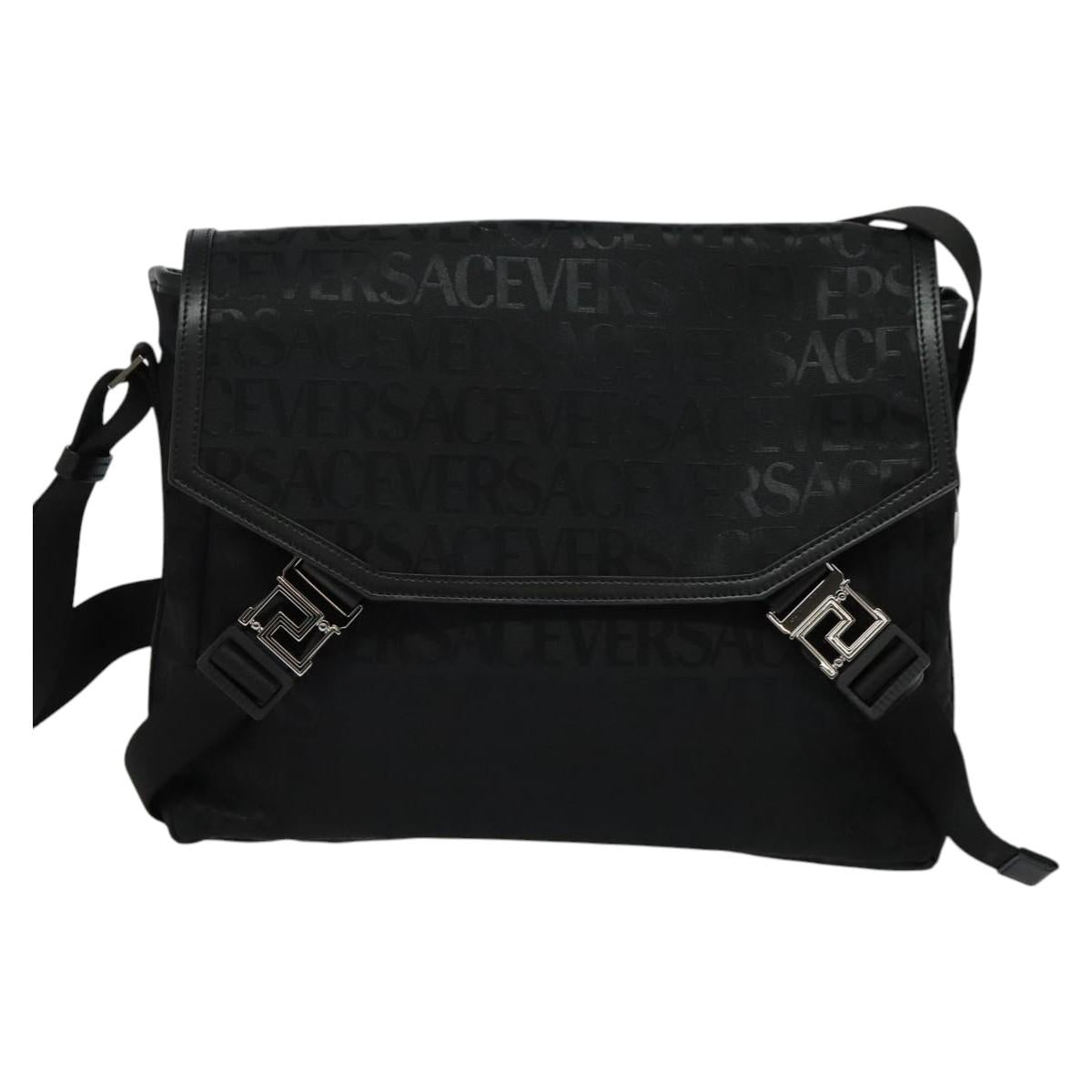 VERSACE Shoulder Bag Canvas Black Silver Auth 123032