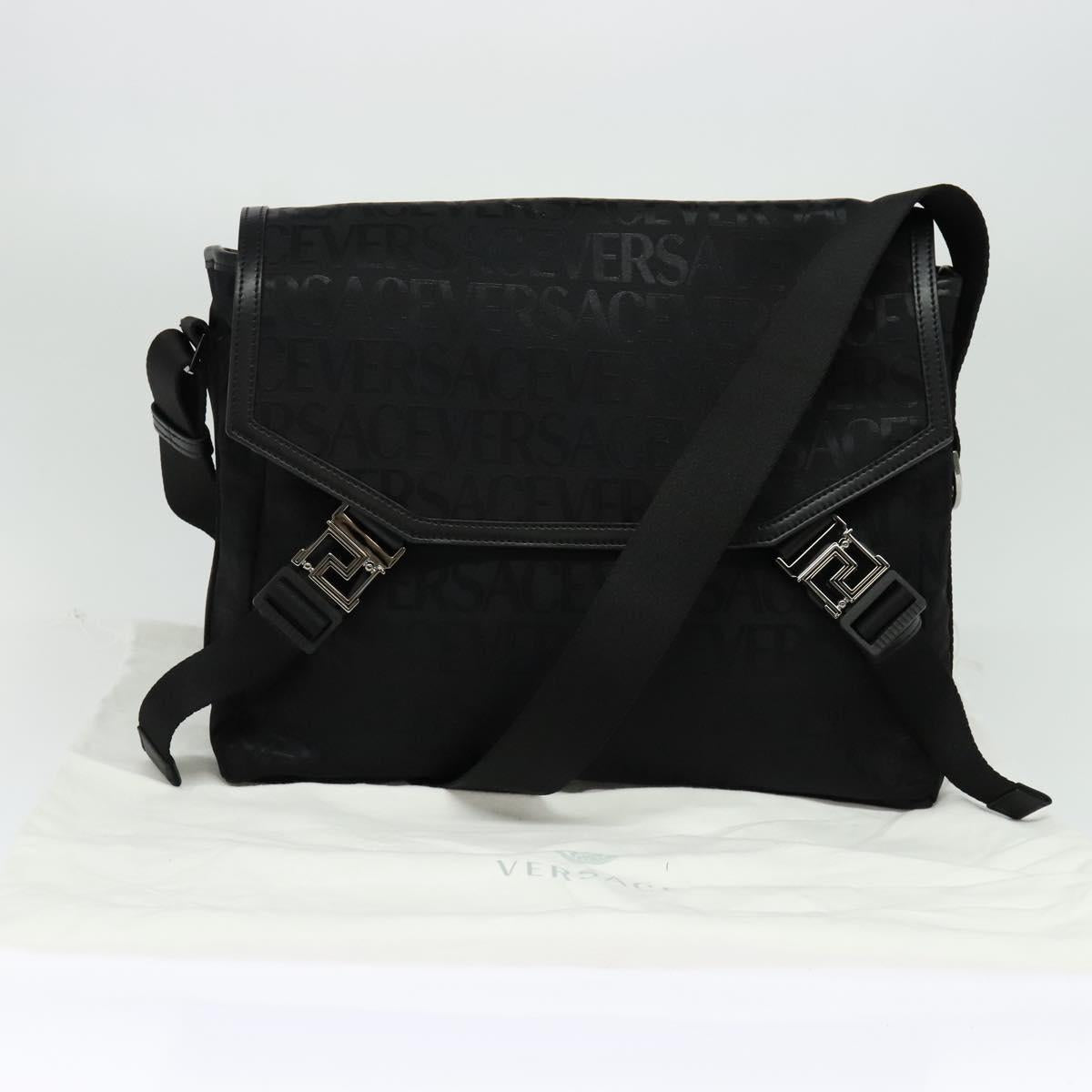 VERSACE Shoulder Bag Canvas Black Silver Auth 123032A