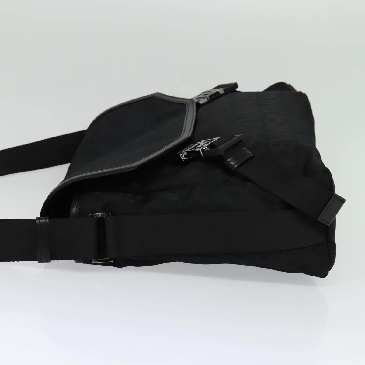 VERSACE Shoulder Bag Canvas Black Silver Auth 123032