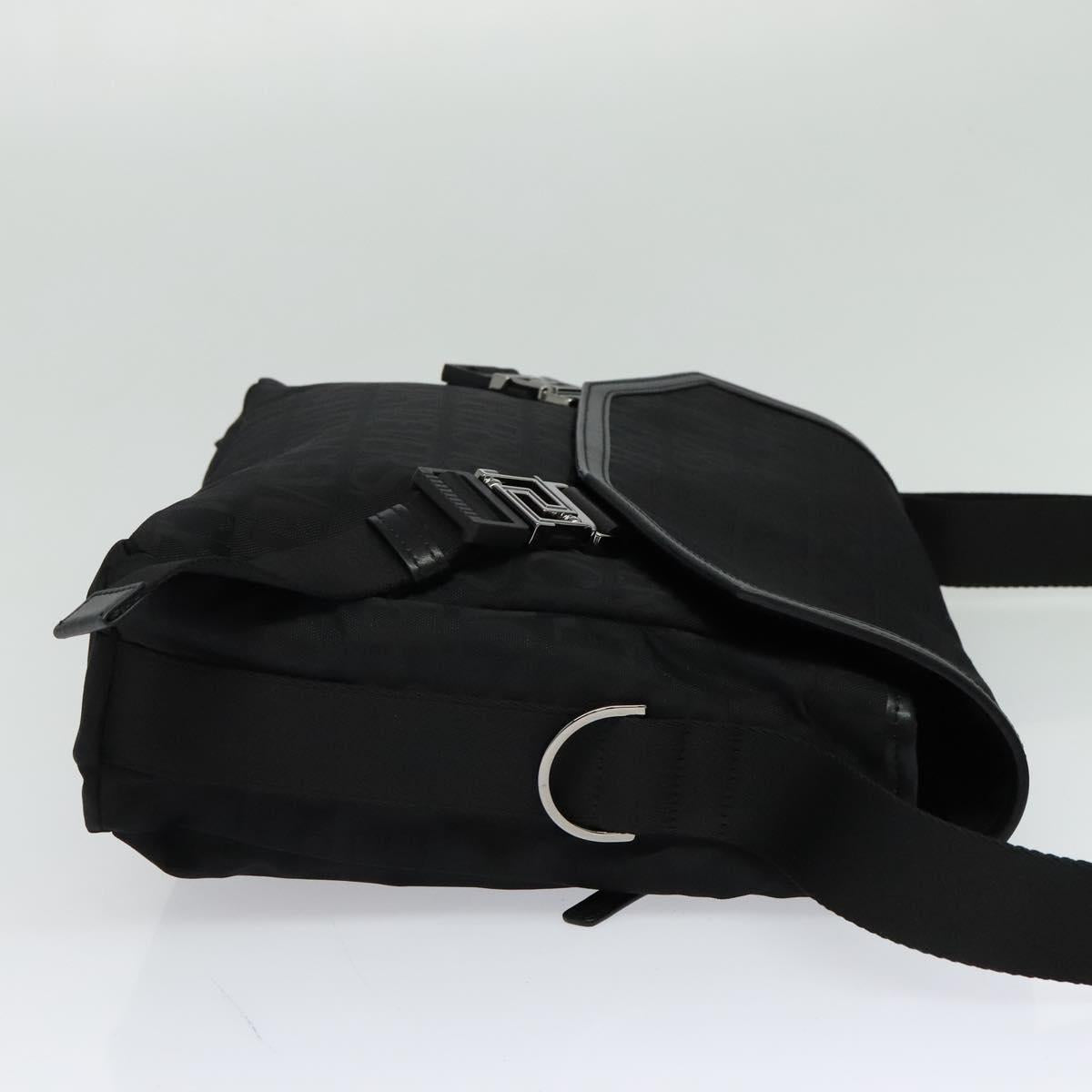 VERSACE Shoulder Bag Canvas Black Silver Auth 123032