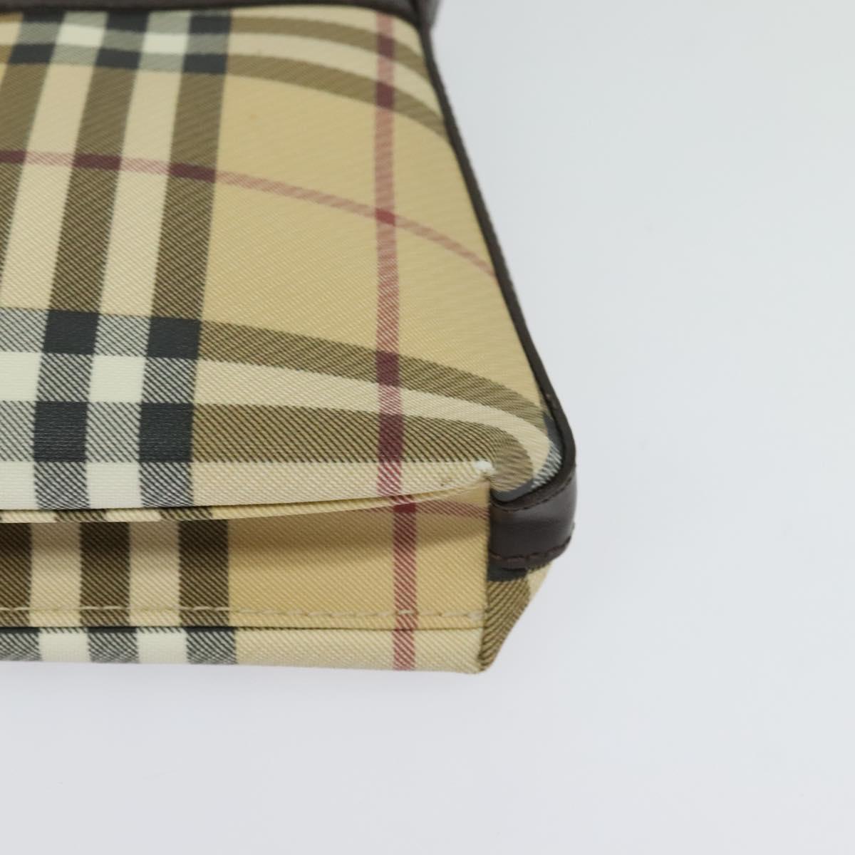 BURBERRY Nova Check Accessory Pouch PVC Beige Auth 123036