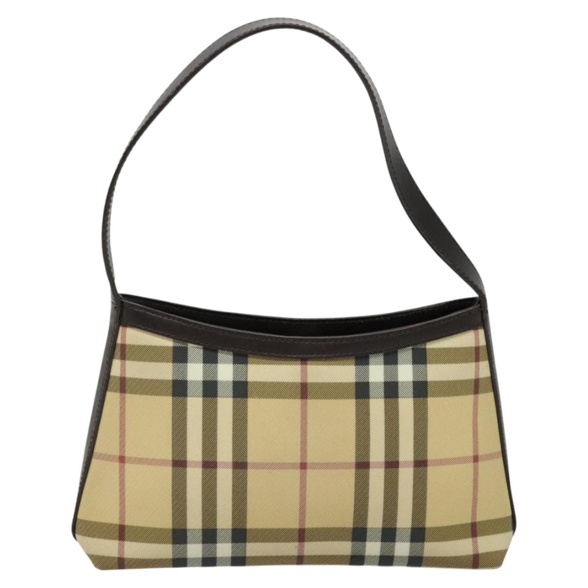 BURBERRY Nova Check Accessory Pouch PVC Beige Auth 123036
