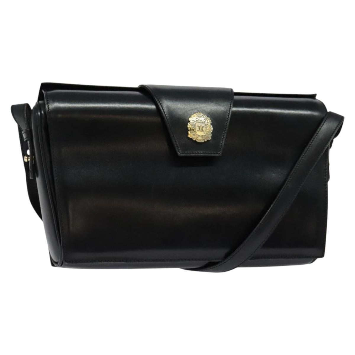 CELINE Shoulder Bag Leather Black Gold Auth 123041