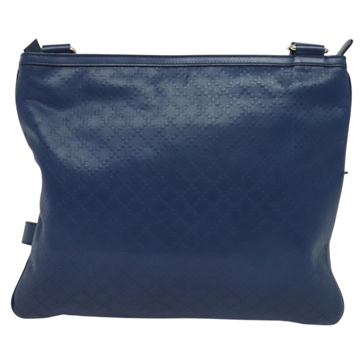 GUCCI Diamante Shoulder Bag Leather Blue Gold 201446 Auth 123045