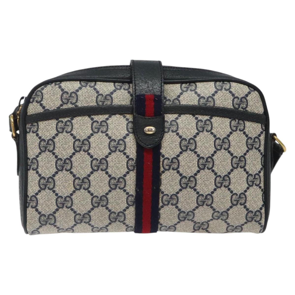 GUCCI GG Supreme Sherry Line Shoulder Bag PVC Navy Red 89 02 055 Auth 123046