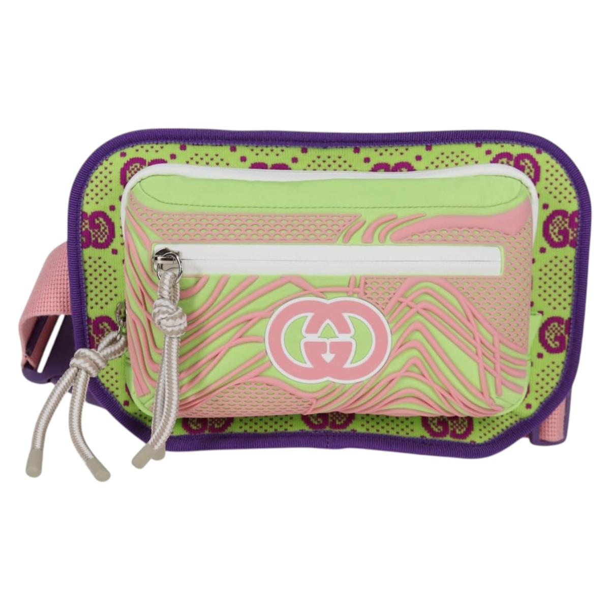 GUCCI Waist bag Nylon Silver Light green 752102 Auth 123064M