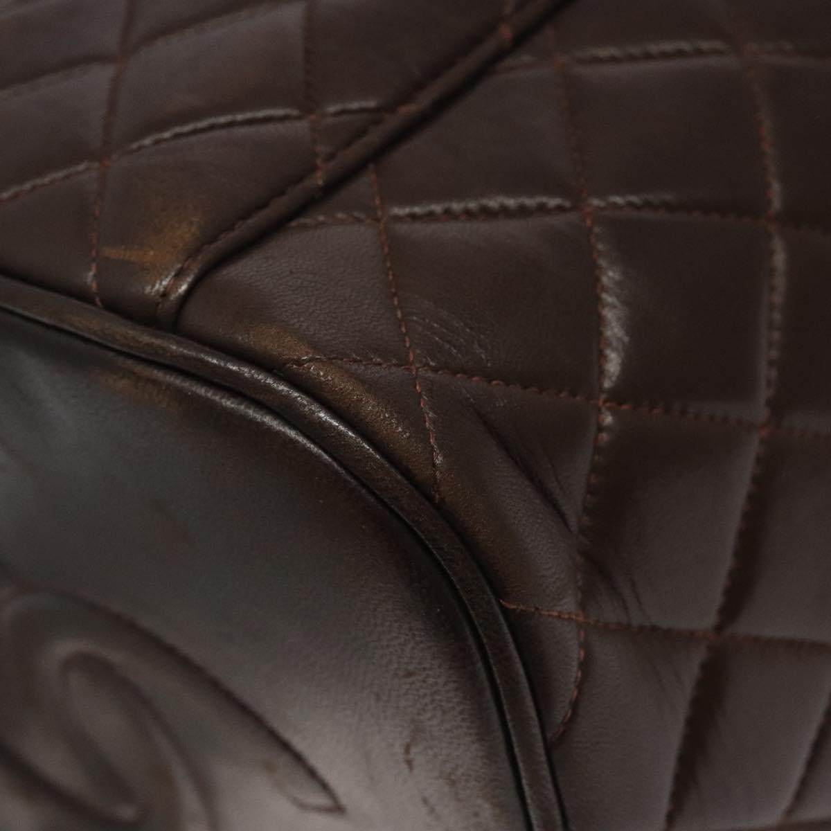 CHANEL Matelasse COCO Mark Vanity Pouch Lamb Skin Dark Brown CC Auth 123070