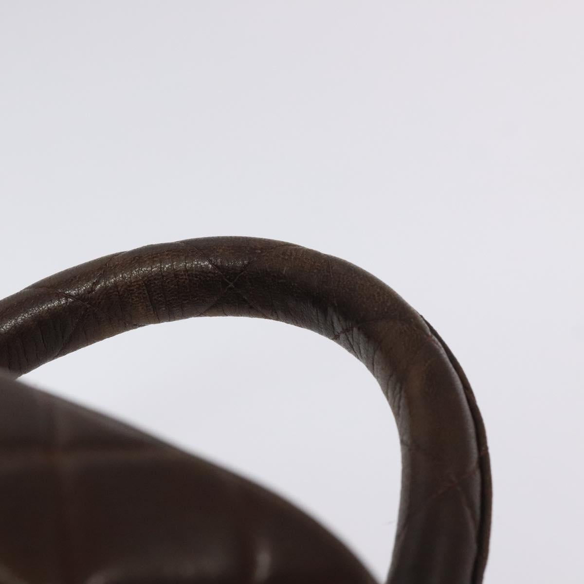 CHANEL Matelasse COCO Mark Vanity Pouch Lamb Skin Dark Brown CC Auth 123070