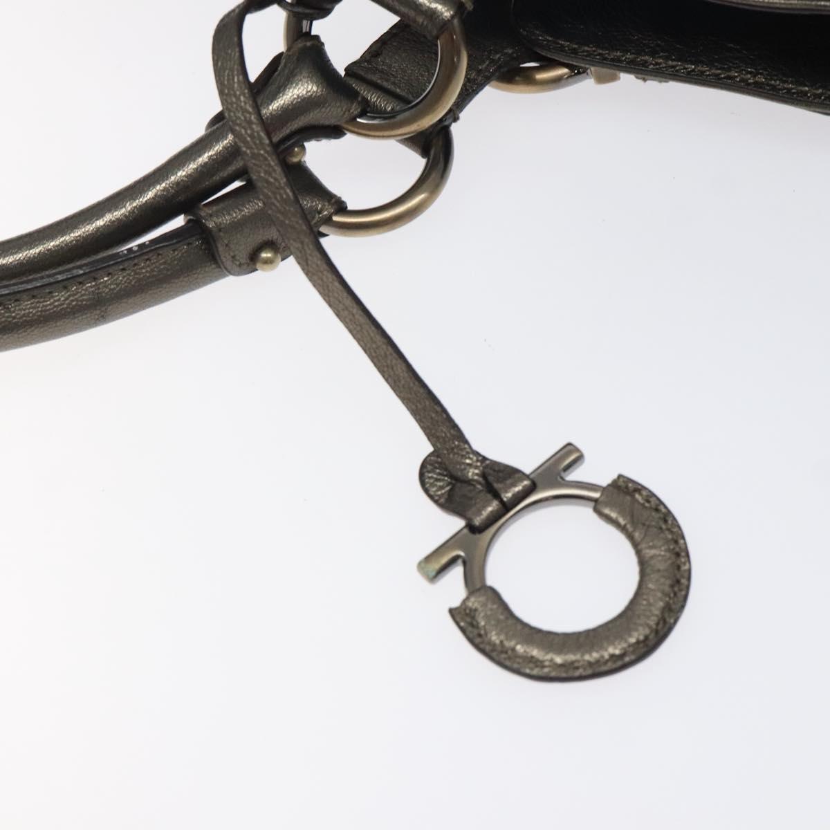 Salvatore Ferragamo Gancini Tote Bag Leather Silver Auth 123071