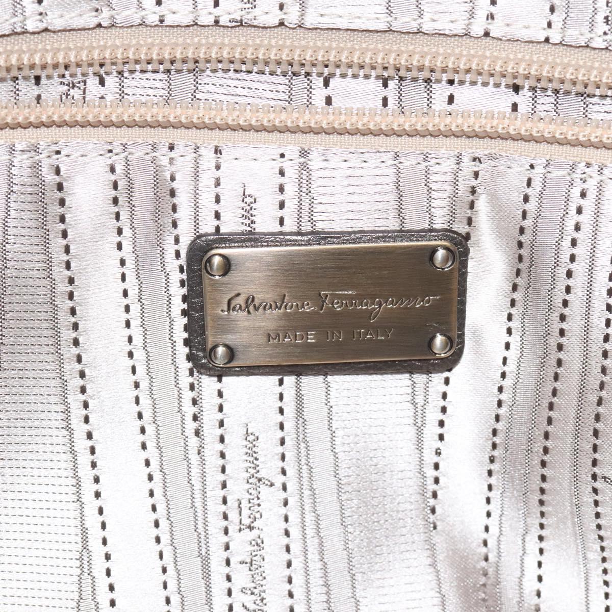 Salvatore Ferragamo Gancini Tote Bag Leather Silver Auth 123071
