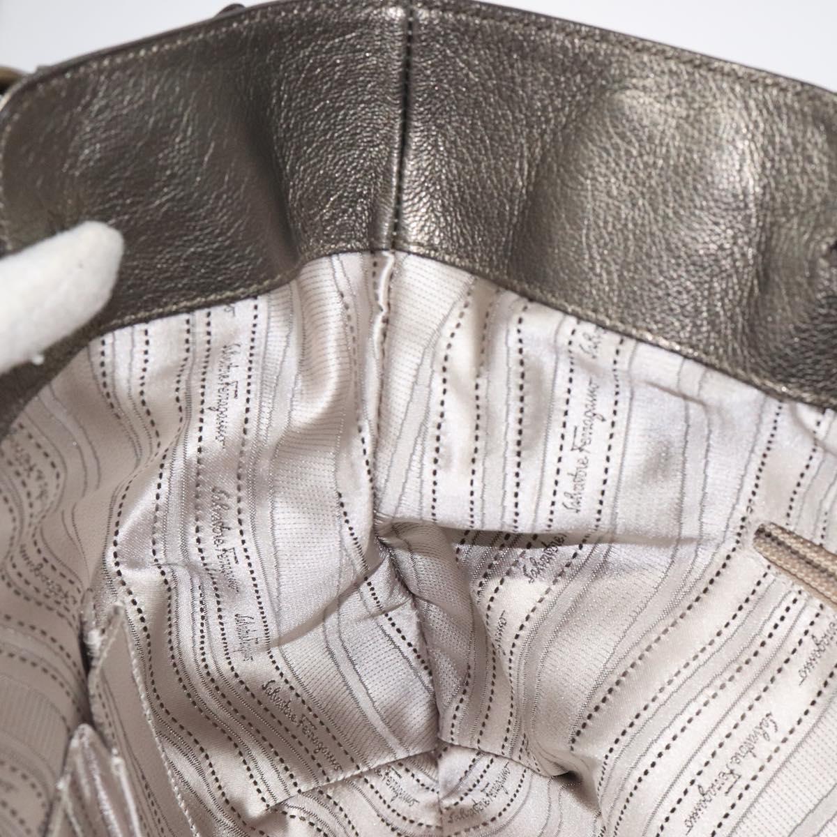 Salvatore Ferragamo Gancini Tote Bag Leather Silver Auth 123071
