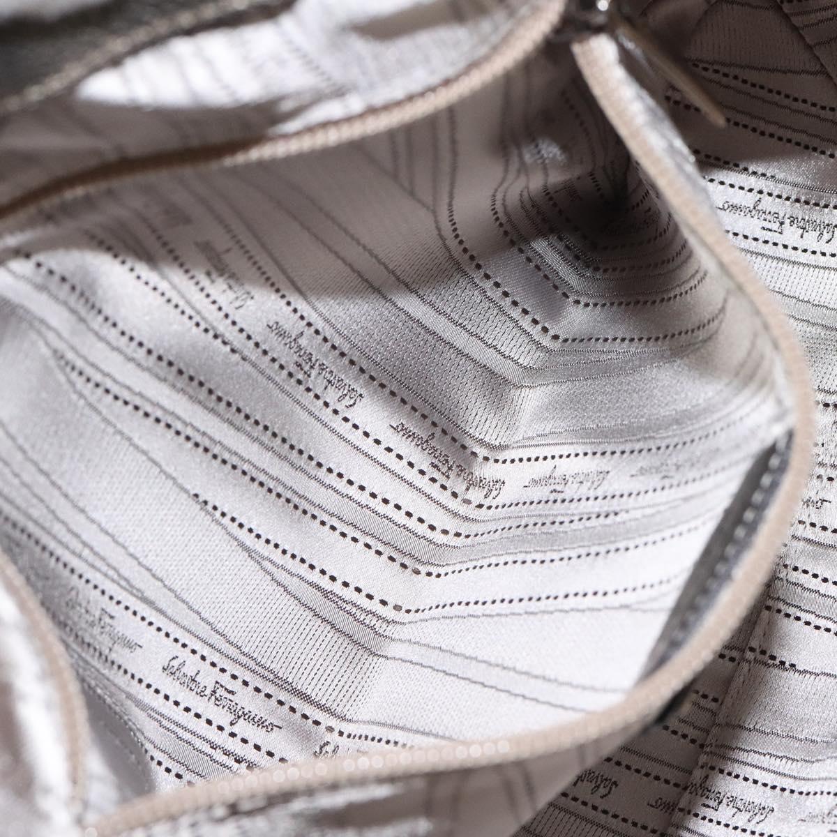 Salvatore Ferragamo Gancini Tote Bag Leather Silver Auth 123071