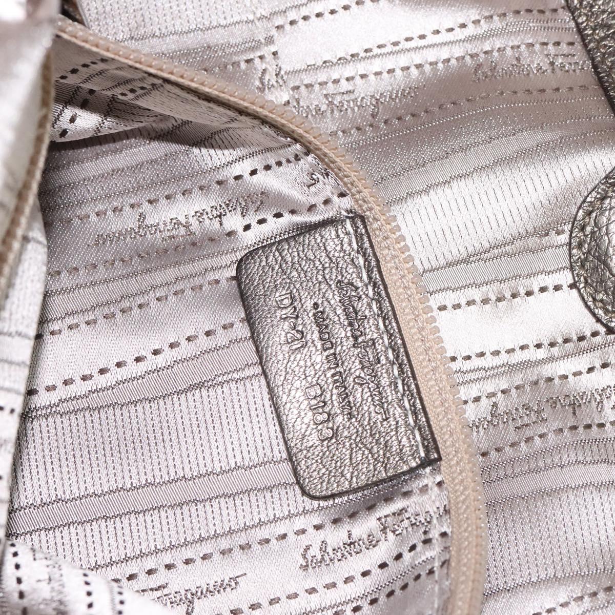 Salvatore Ferragamo Gancini Tote Bag Leather Silver Auth 123071