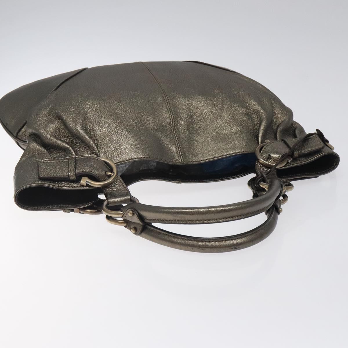 Salvatore Ferragamo Gancini Tote Bag Leather Silver Auth 123071