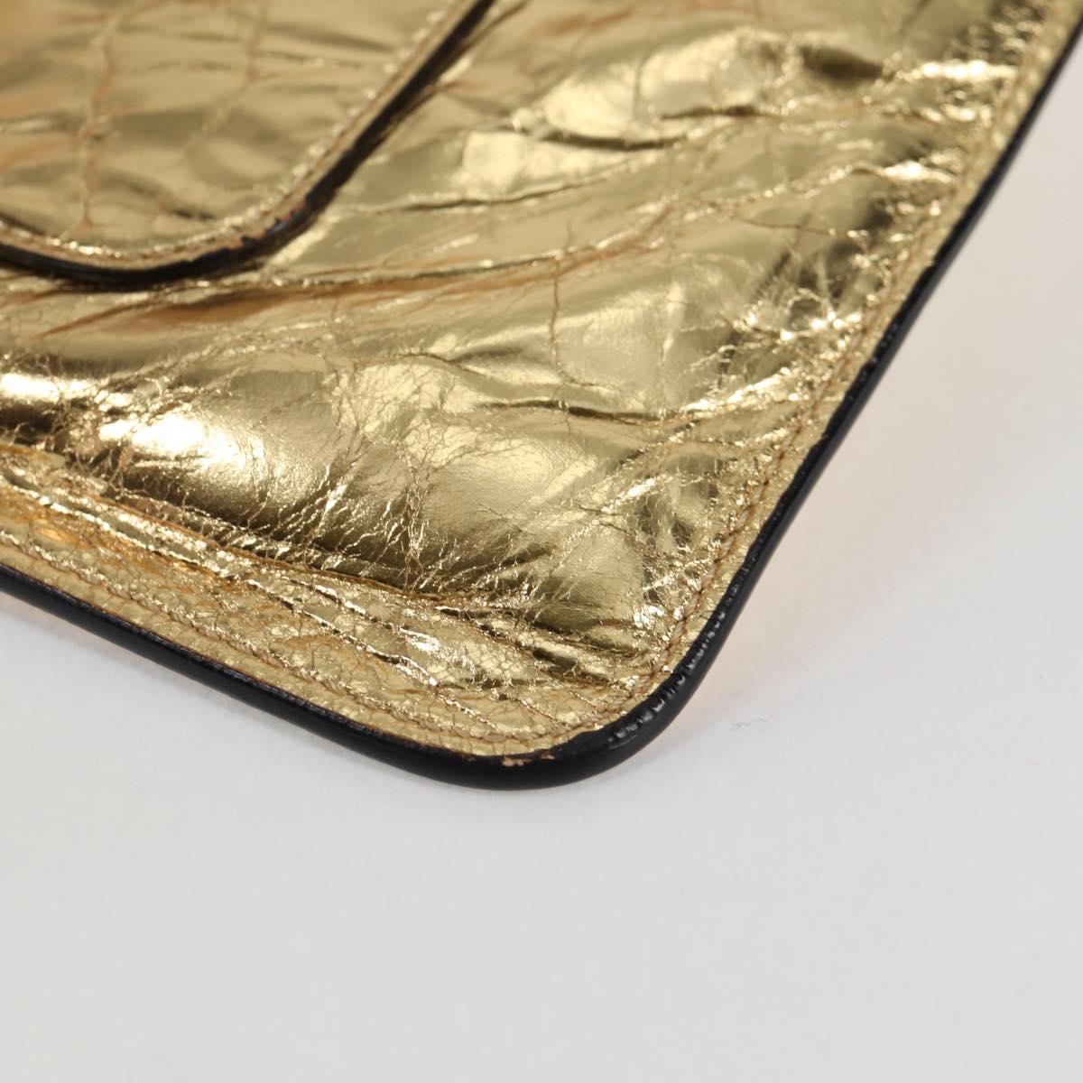 CHANEL Clutch Bag Leather Gold CC Auth 123083V