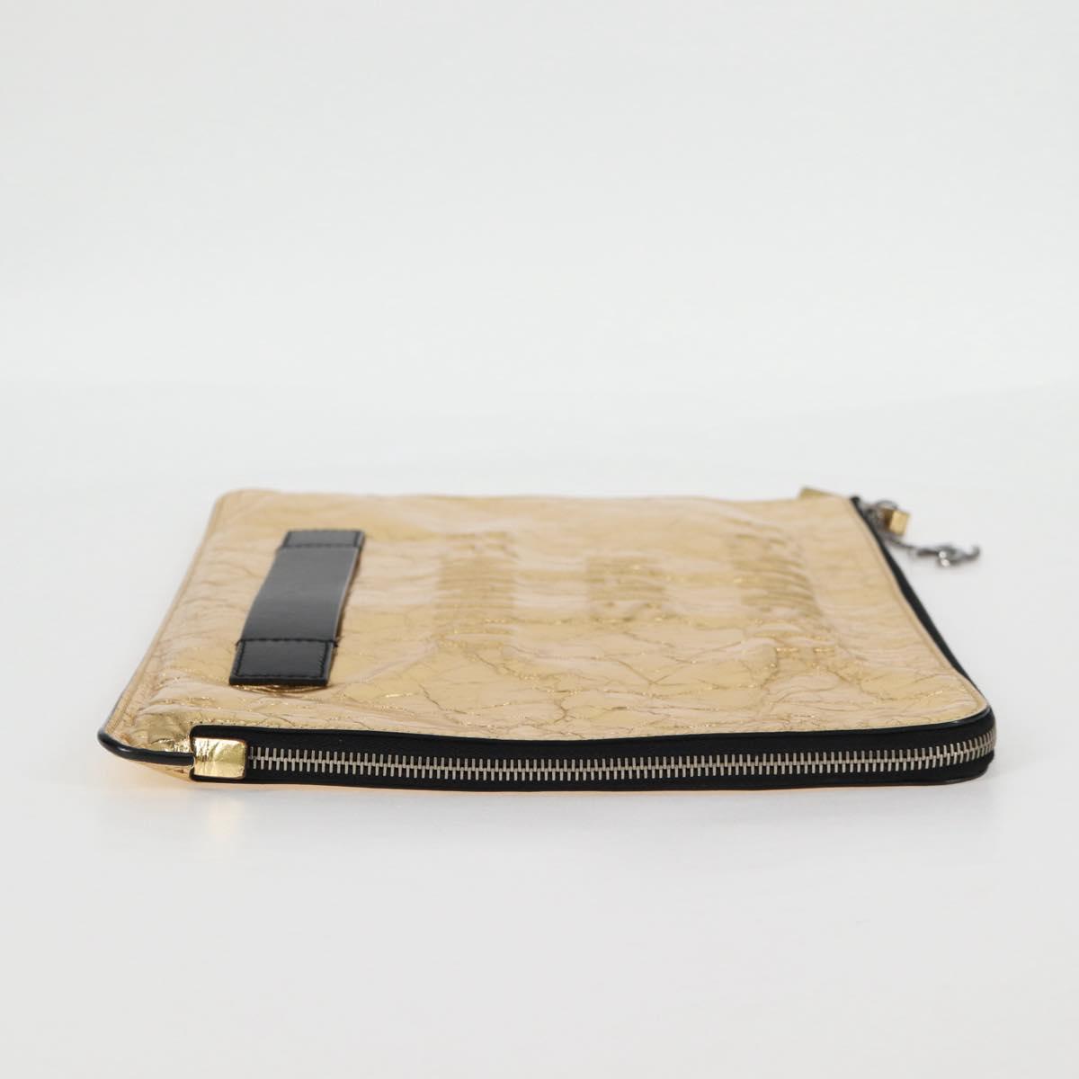 CHANEL Clutch Bag Leather Gold CC Auth 123083V