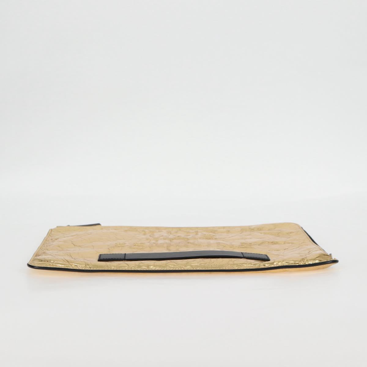 CHANEL Clutch Bag Leather Gold CC Auth 123083V