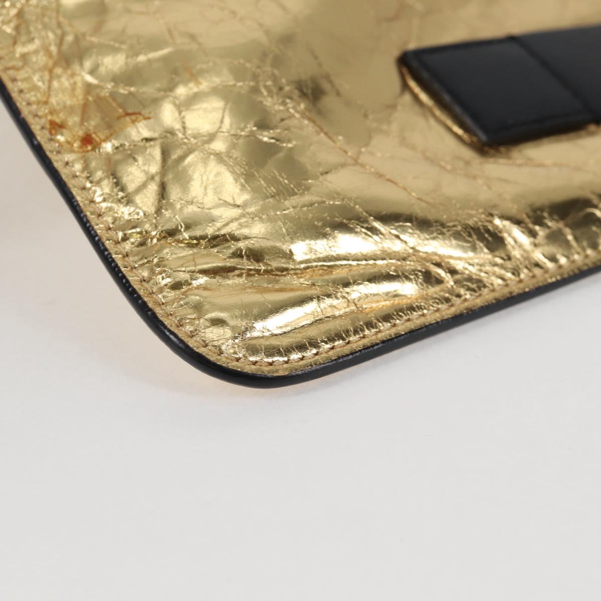 CHANEL Clutch Bag Leather Gold CC Auth 123083V