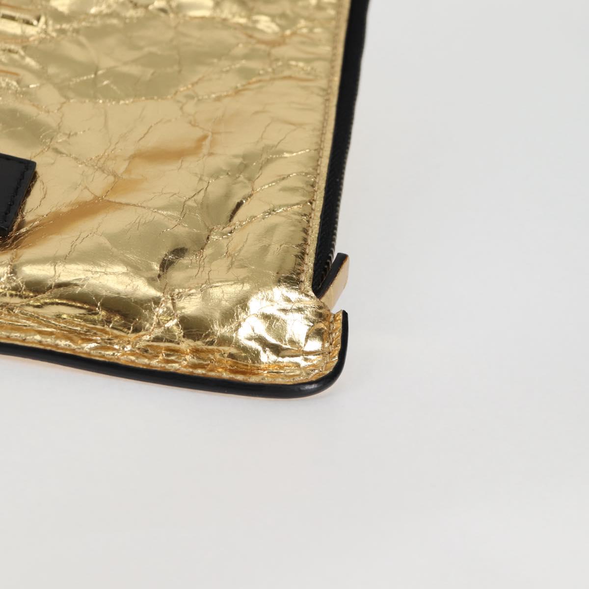 CHANEL Clutch Bag Leather Gold CC Auth 123083V