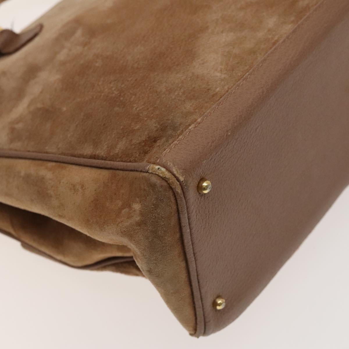 GUCCI Bamboo Hand Bag Suede Brown Gold 002 123 0322 Auth 123095