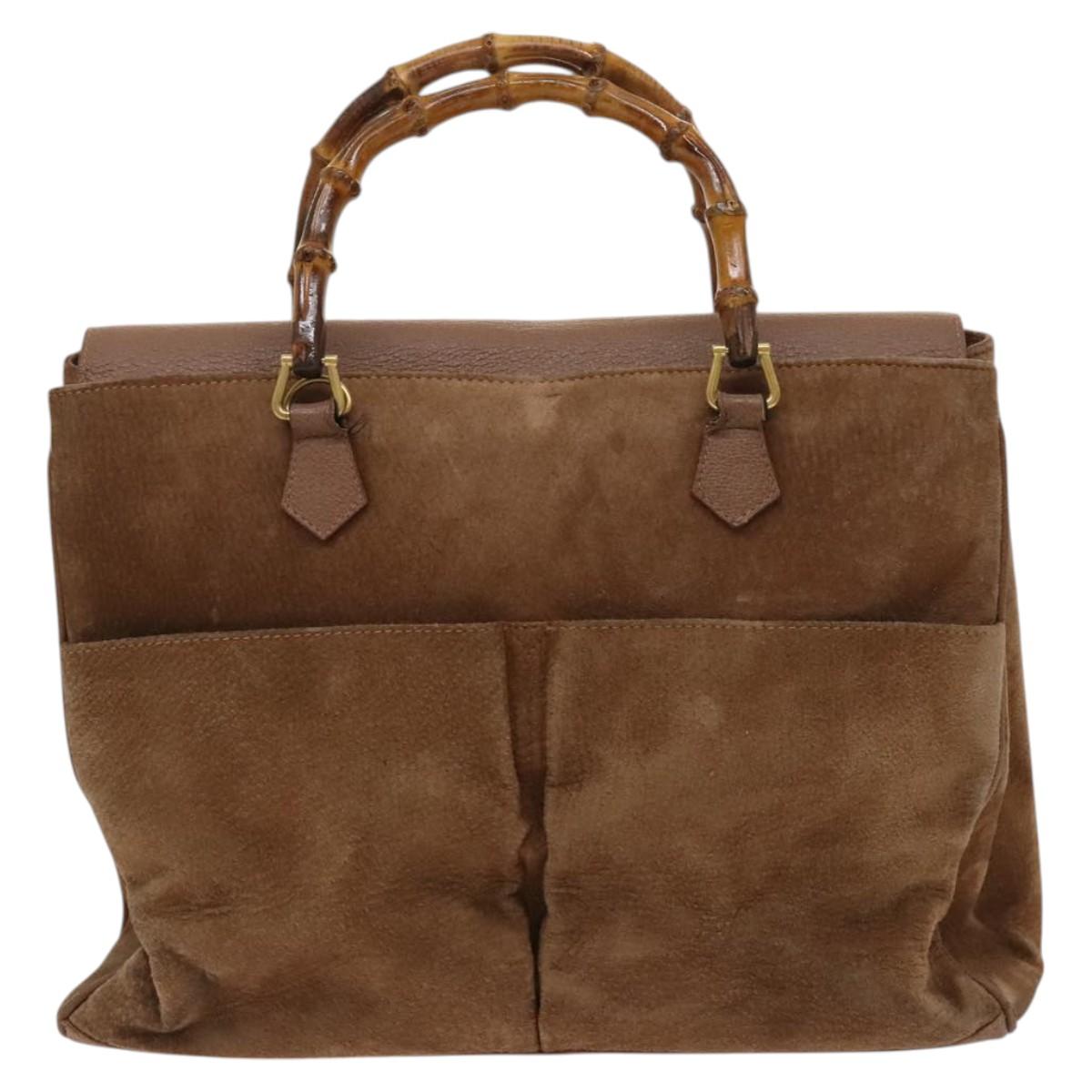 GUCCI Bamboo Hand Bag Suede Brown Gold 002 123 0322 Auth 123095