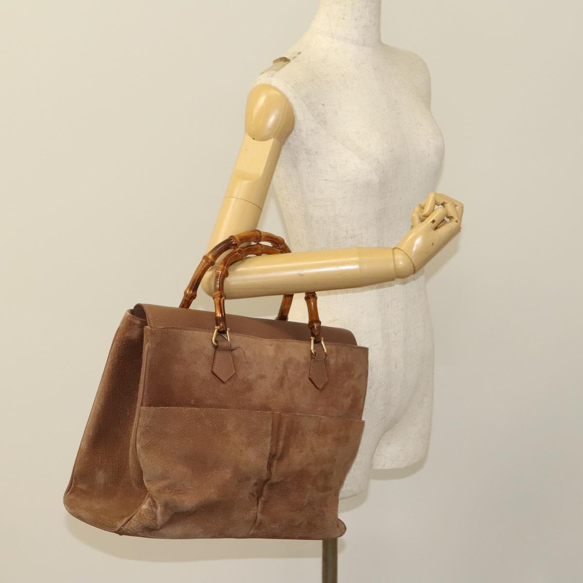 GUCCI Bamboo Hand Bag Suede Brown Gold 002 123 0322 Auth 123095
