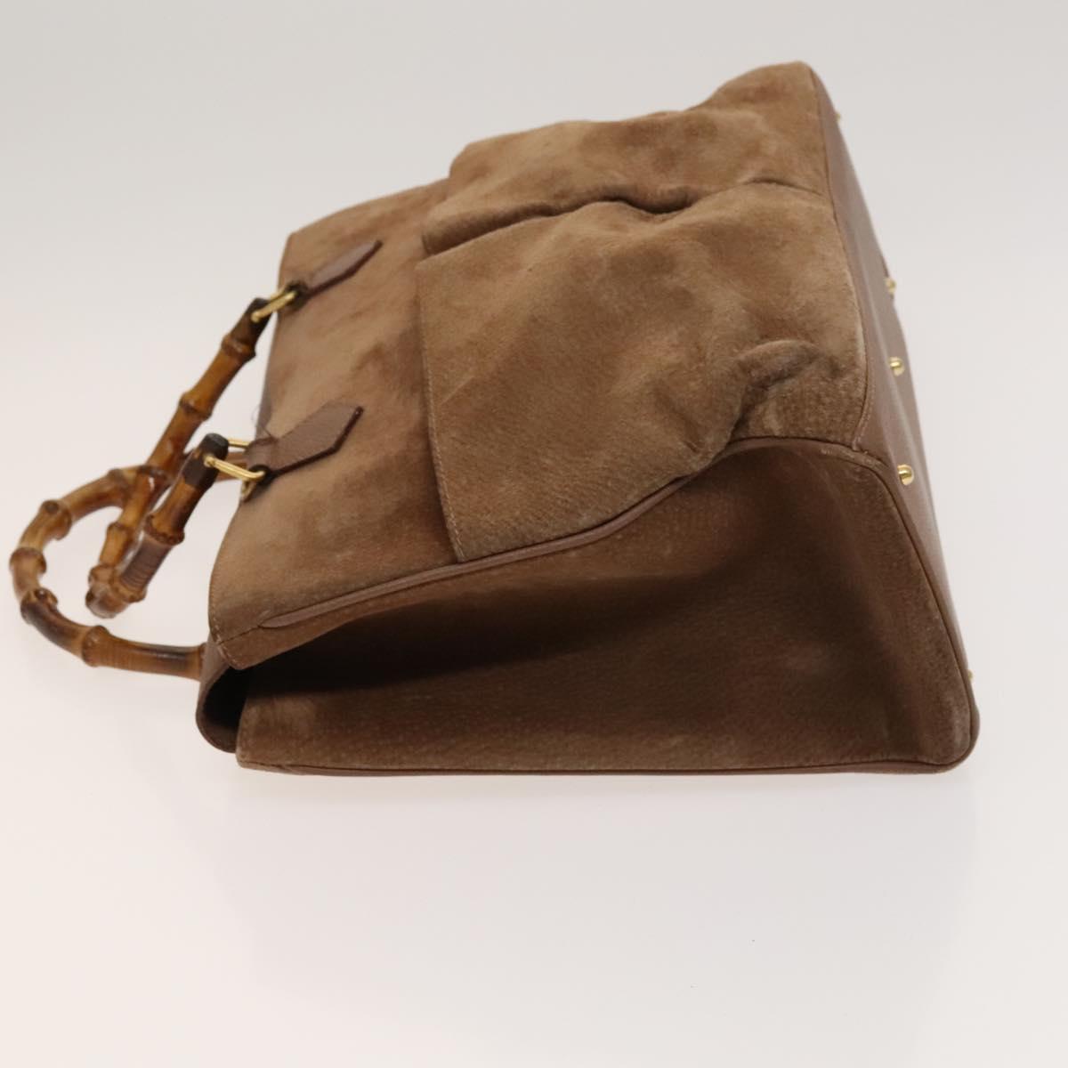 GUCCI Bamboo Hand Bag Suede Brown Gold 002 123 0322 Auth 123095