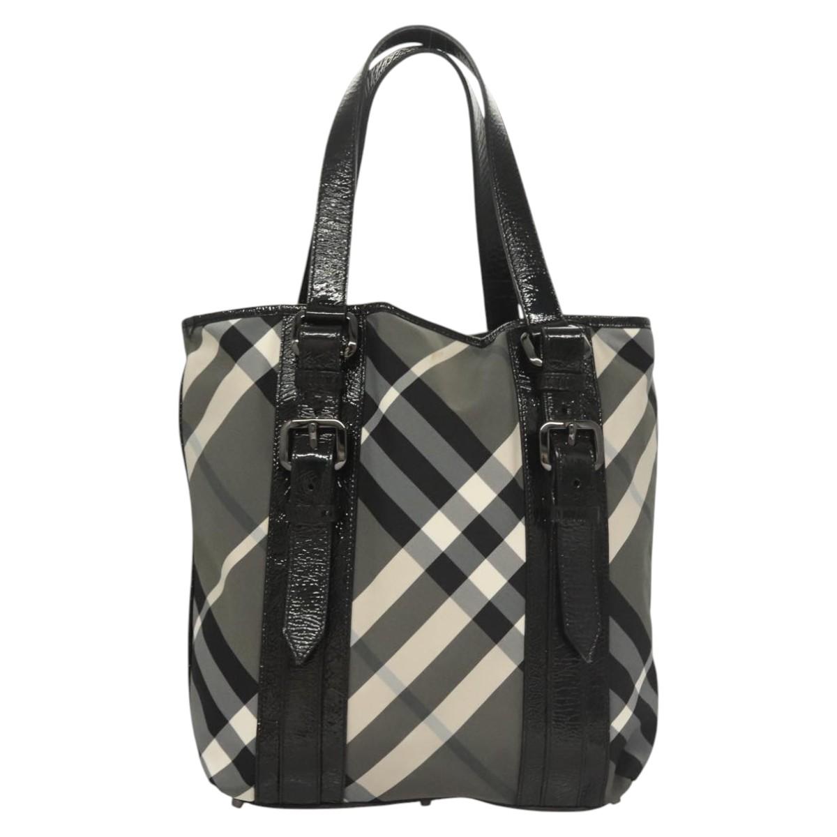 BURBERRY Nova Check Tote Bag Nylon Gray Auth 123098