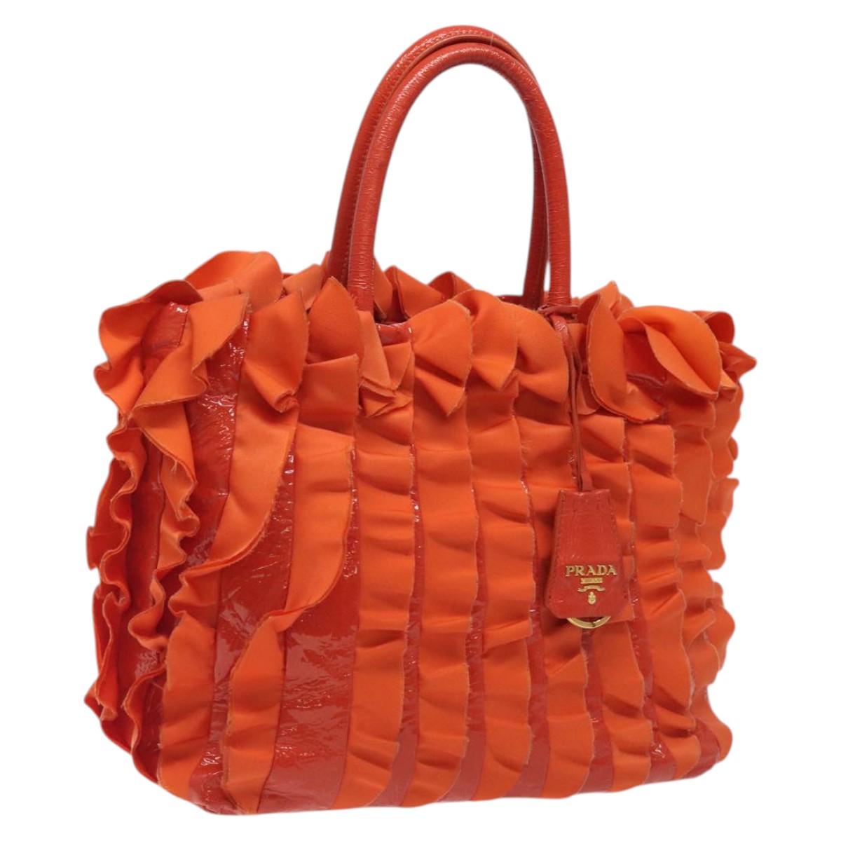 PRADA Hand Bag Nylon Orange Gold Auth 123099