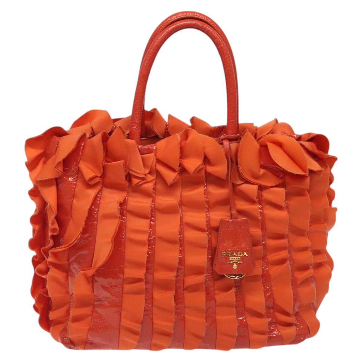 PRADA Hand Bag Nylon Orange Gold Auth 123099