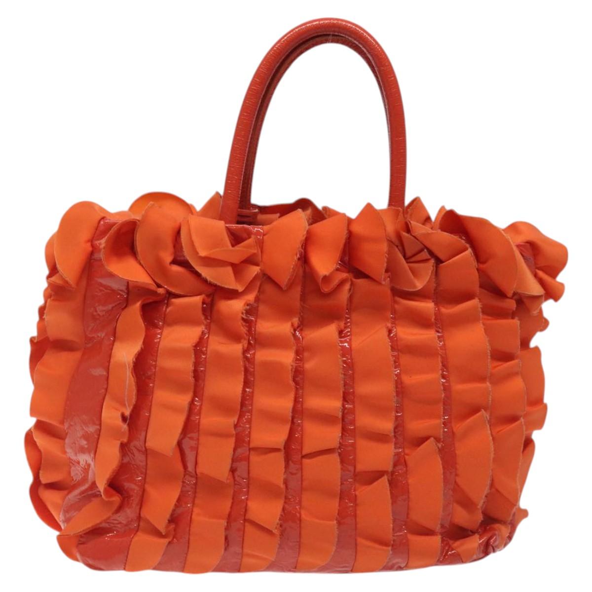 PRADA Hand Bag Nylon Orange Gold Auth 123099