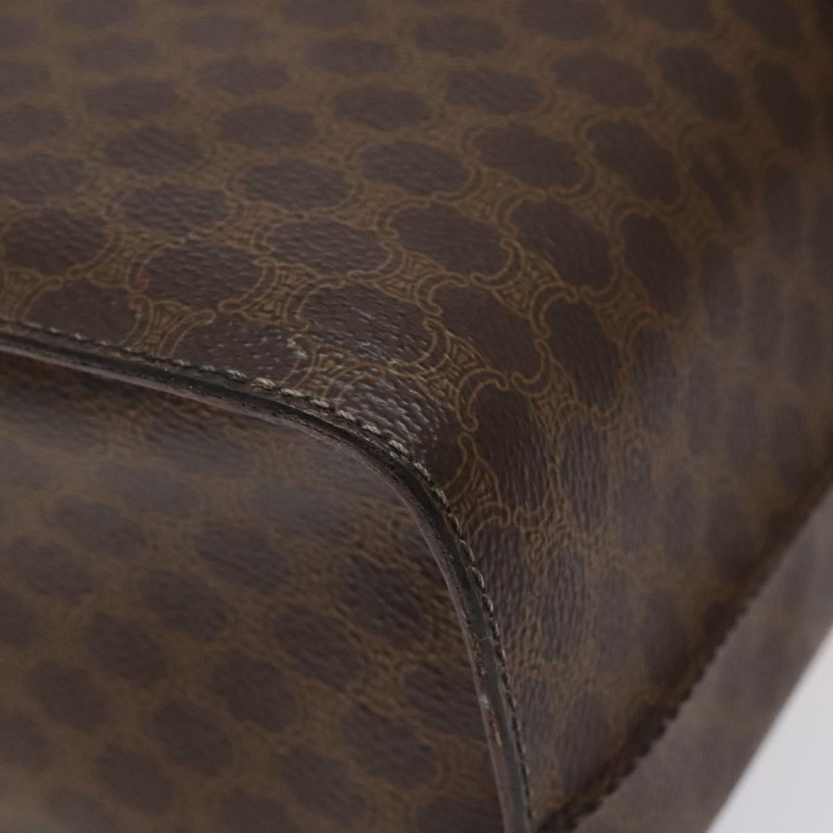 CELINE Macadam Canvas Vanity Bag PVC Leather Brown Gold Auth 123102