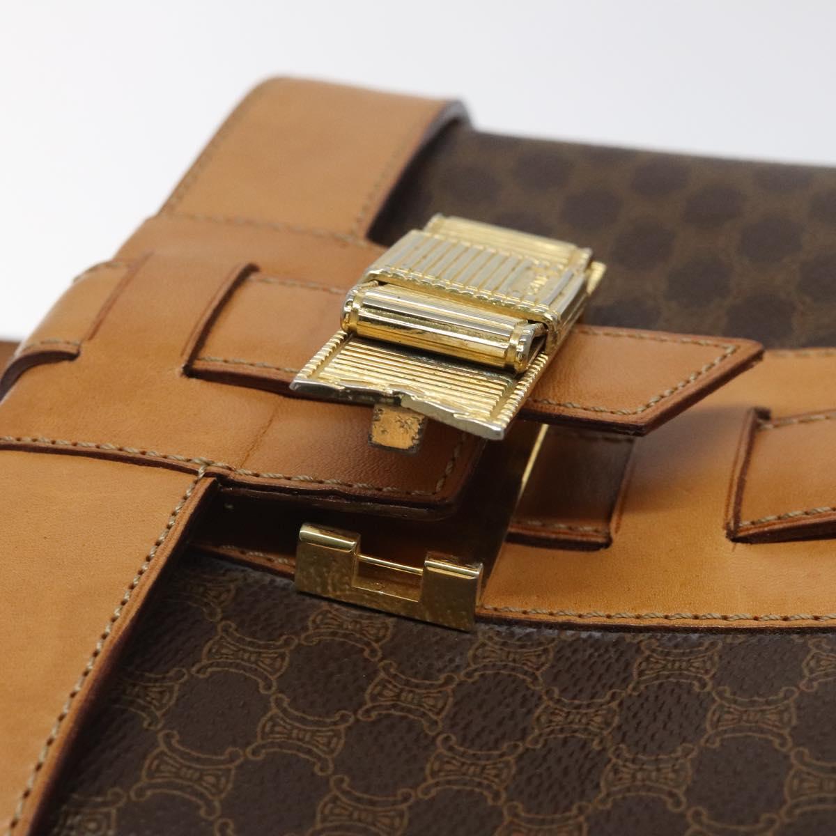 CELINE Macadam Canvas Vanity Bag PVC Leather Brown Gold Auth 123102