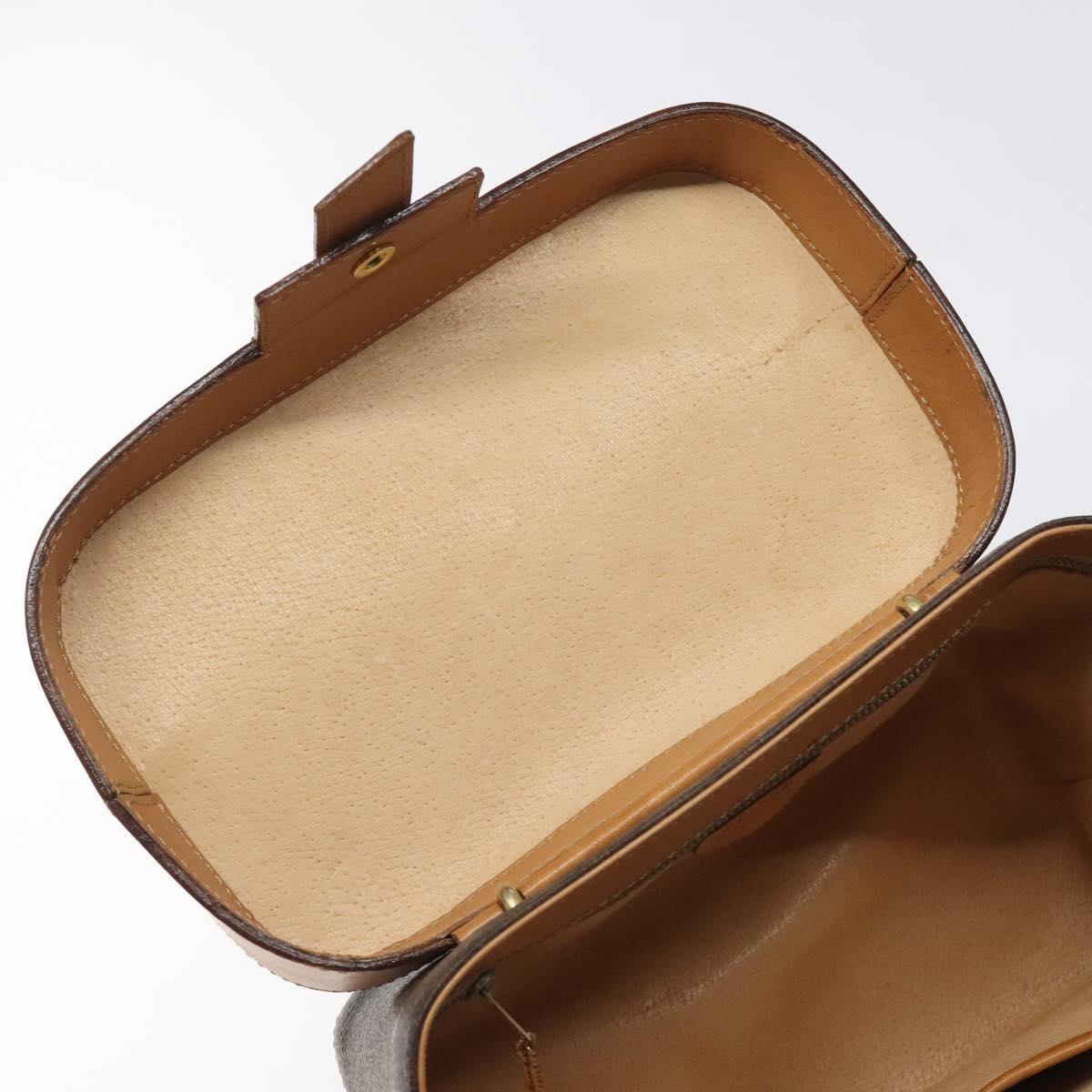 CELINE Macadam Canvas Vanity Bag PVC Leather Brown Gold Auth 123102