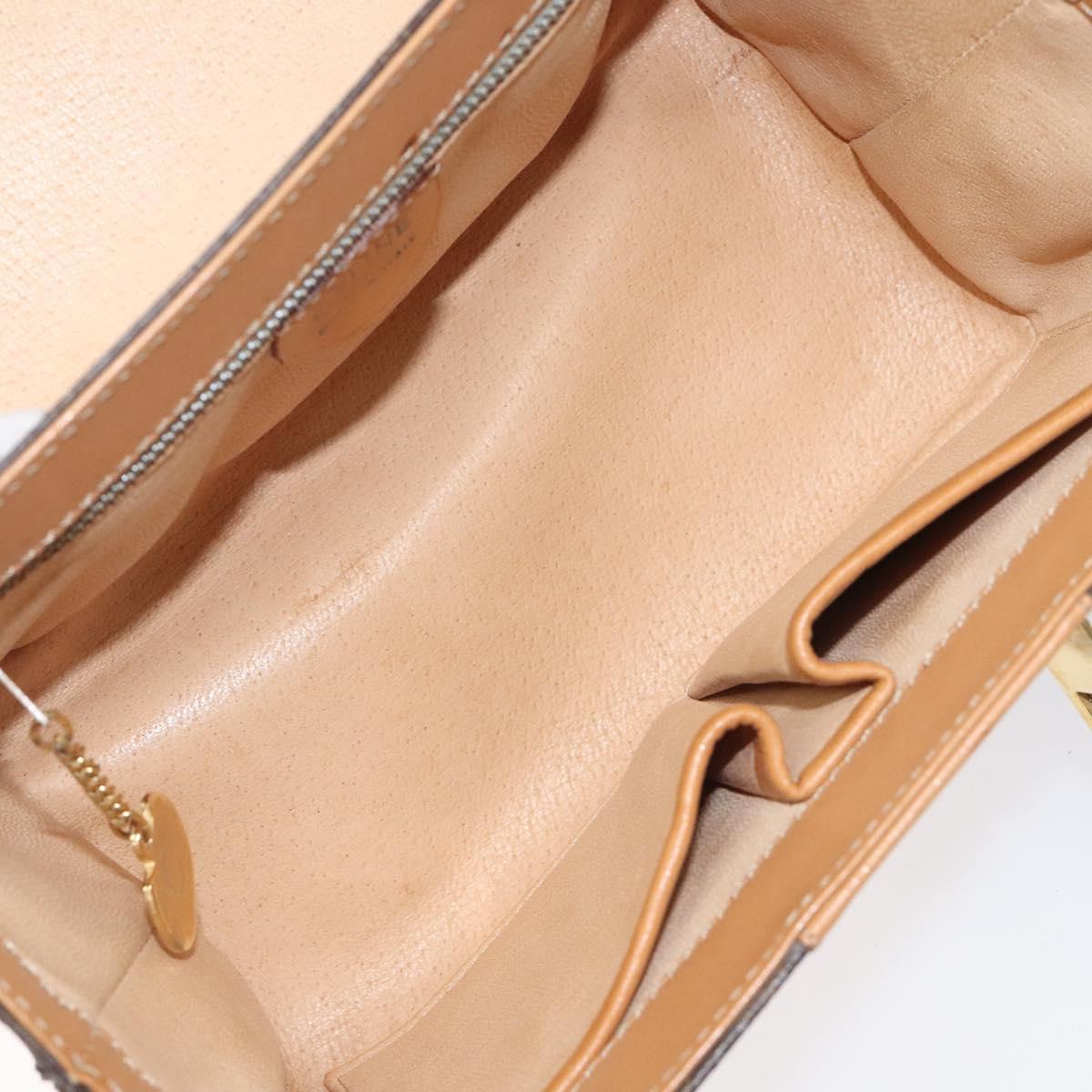 CELINE Macadam Canvas Vanity Bag PVC Leather Brown Gold Auth 123102