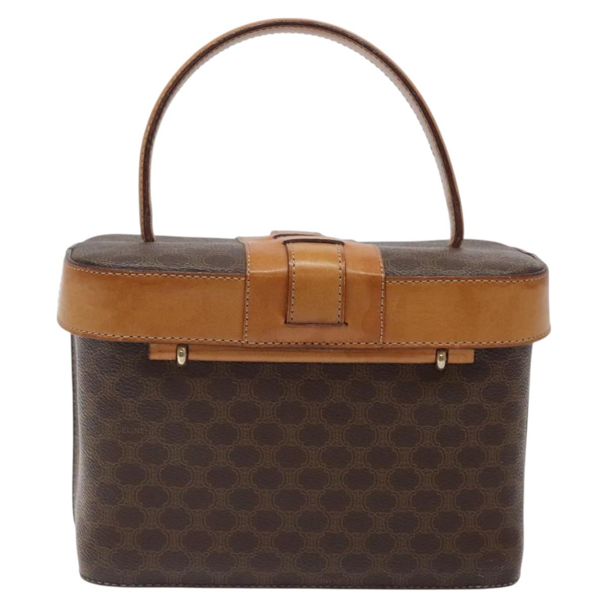 CELINE Macadam Canvas Vanity Bag PVC Leather Brown Gold Auth 123102