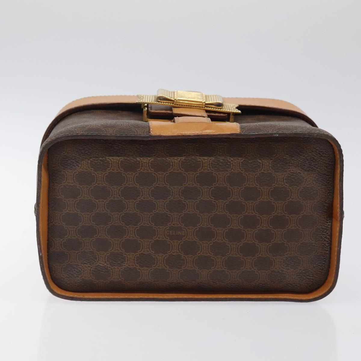 CELINE Macadam Canvas Vanity Bag PVC Leather Brown Gold Auth 123102