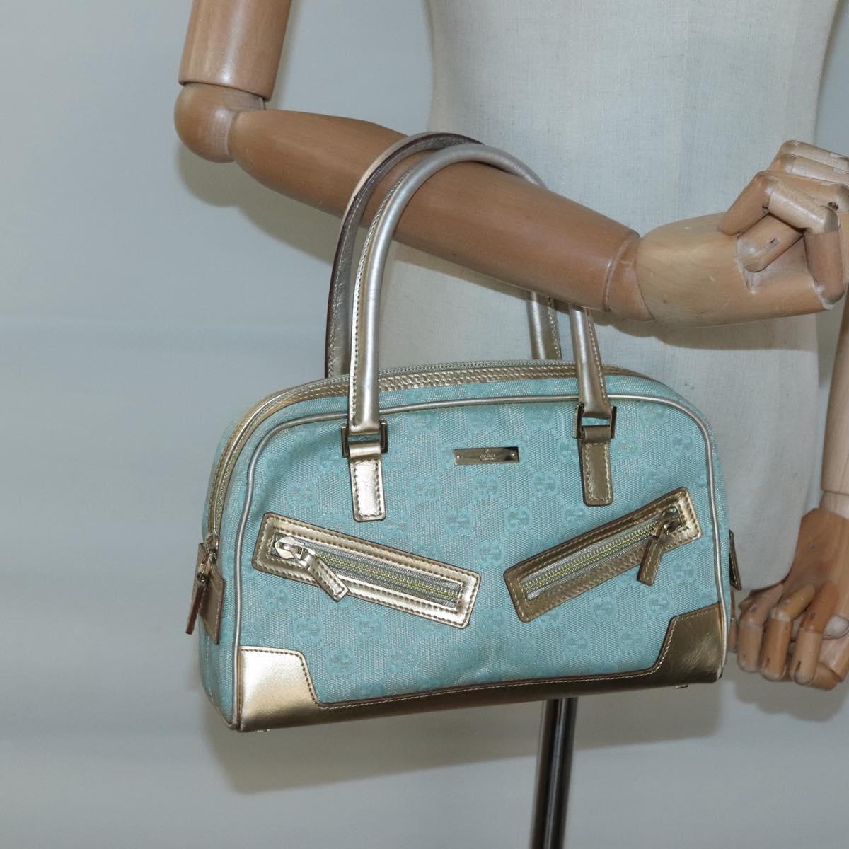 GUCCI GG Canvas Hand Bag Light Blue Gold 000 0352 Auth 123105