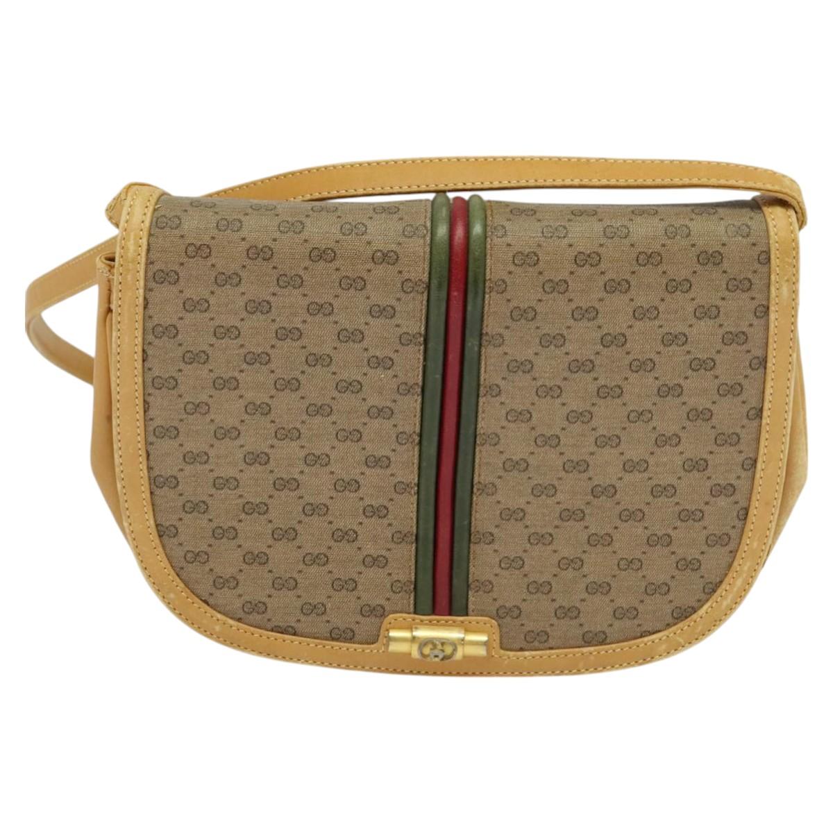 GUCCI Micro GG Supreme Web Sherry Line Shoulder Bag PVC Beige Gold Auth 123106