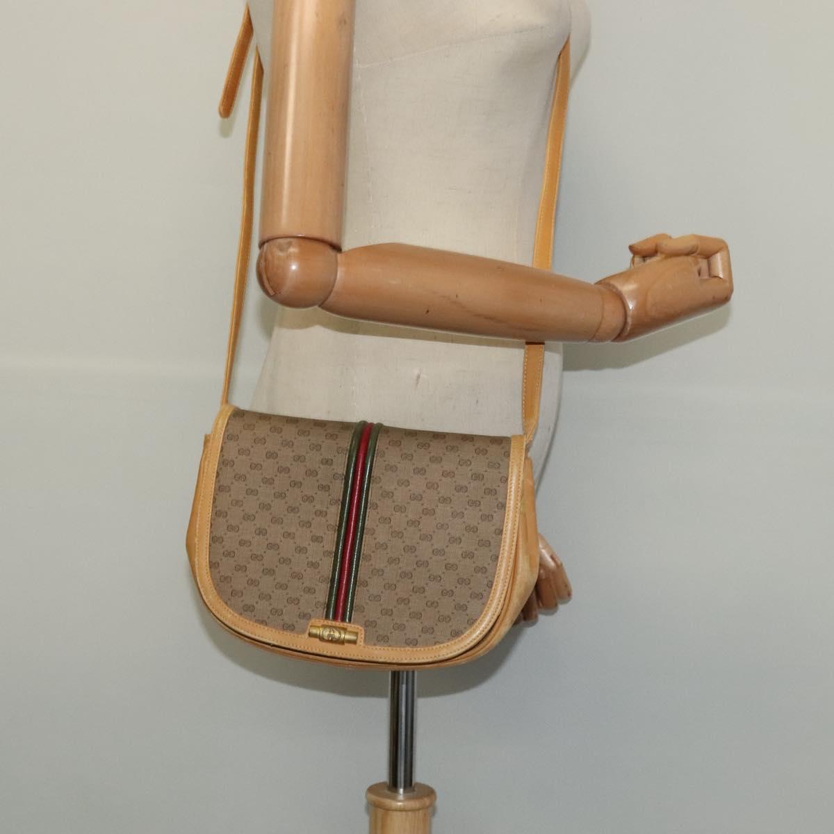 GUCCI Micro GG Supreme Web Sherry Line Shoulder Bag PVC Beige Gold Auth 123106